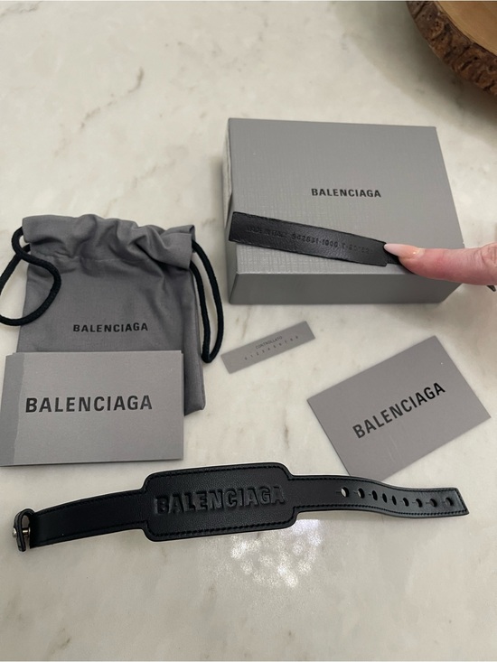 Balenciaga Jewelry - Balenciaga Black Embossed Leather Cuff Bracelet